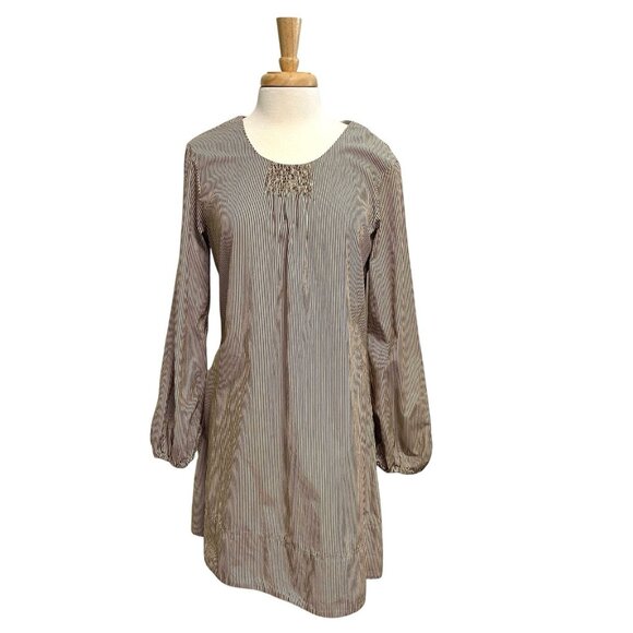 Erica Tanov Stripe Long Sleeve Popover Dress Modern Minimalist size 10/12 - Picture 1 of 9